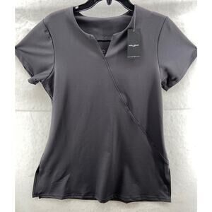 Noel Asmar Scrub Shirt Women's Sz XL Gray Short Sleeve Faux Wrap Front Top‎ NWT